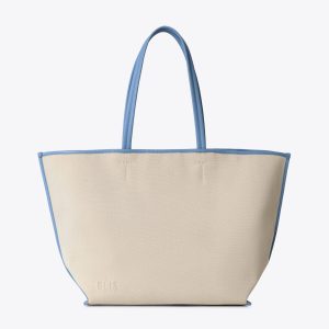 The Canvas and Leather Tote in Dusty Blue